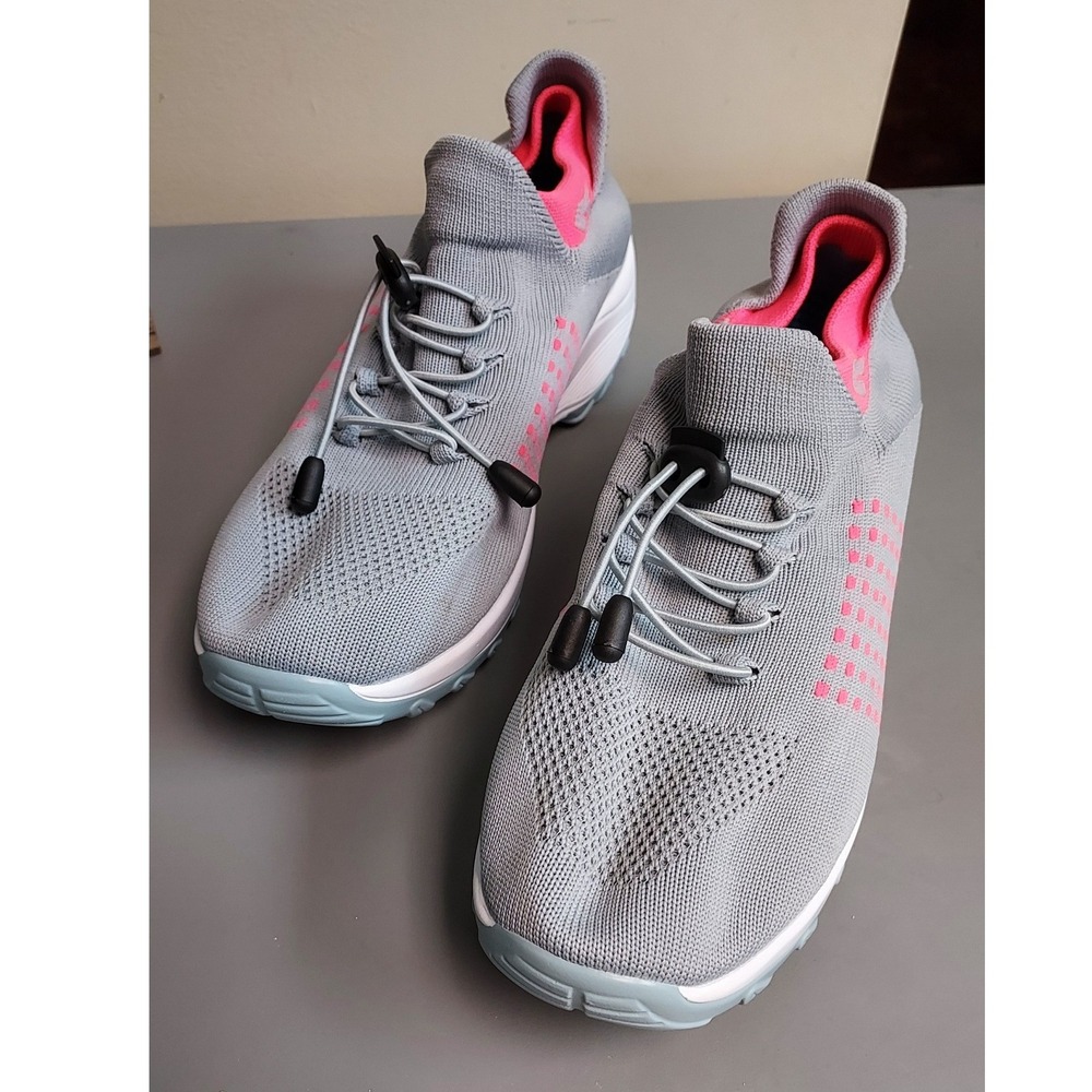 MDDR TikTok Walking Shoes Womens 10 Gray Pink Bungee Lace Knit Mesh Sneakers